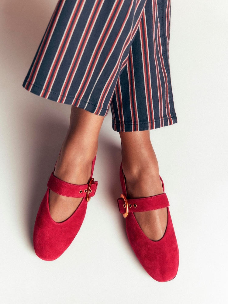 Boden Red Kylie Flat Buckle Mary Janes Shoes - Image 2 of 5