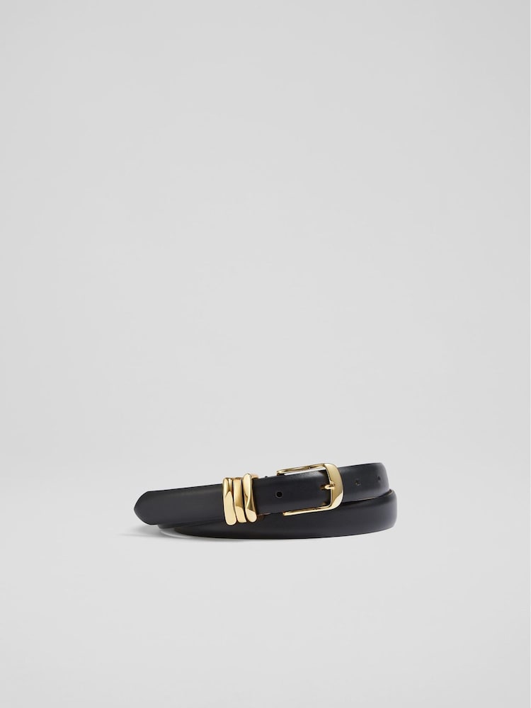 LK Bennett Black Leather Georgette Belt - Image 1 of 2