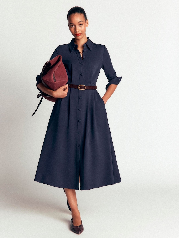 Boden Blue Kate Pleated Shirt Dress - Image 1 of 6 Boden Blue Kate Pleated Shirt Dress - Image 1 of 6