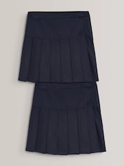 Navy Blue Longer Length Regular Waist Pleated School Skirts 2 Pack (3-16yrs) - Image 1 of 5