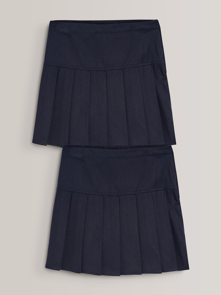 Navy Blue Longer Length Regular Waist Pleated School Skirts 2 Pack (3-16yrs) - Image 1 of 5