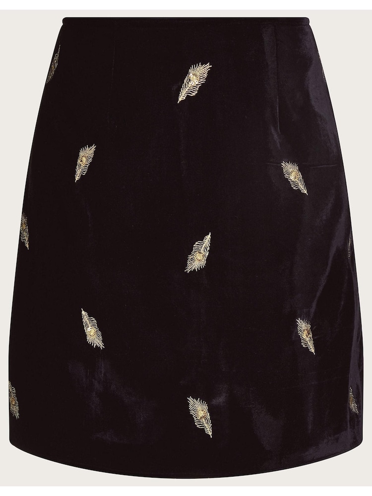 Monsoon Faye Embellished Velvet Black Skirt - Image 1 of 5