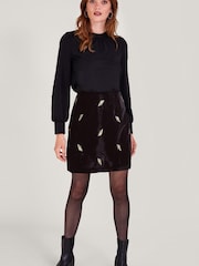 Monsoon Faye Embellished Velvet Black Skirt - Image 3 of 5