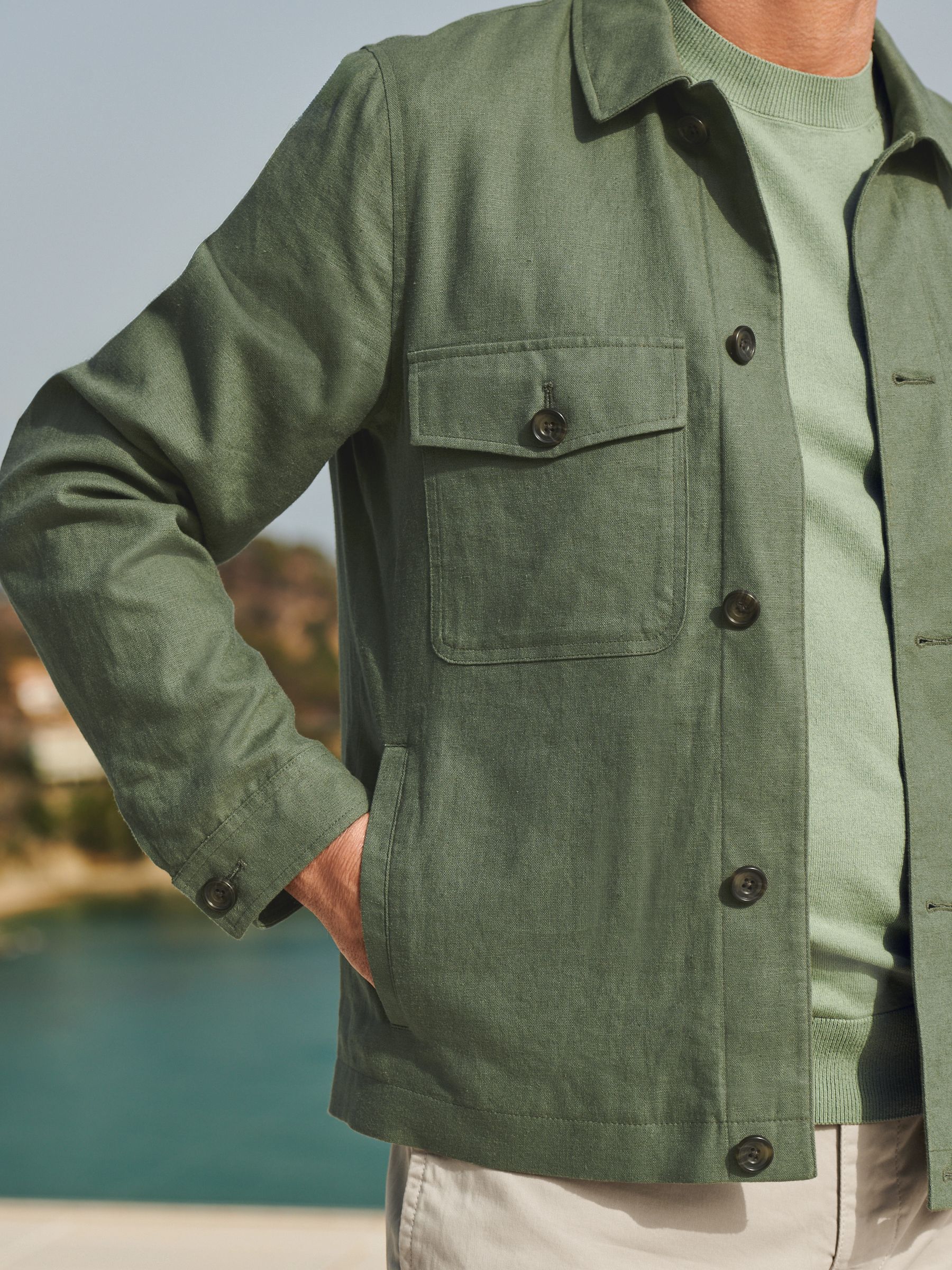 Buy Sage Green Linen Blend Trucker Jacket from Next Luxembourg
