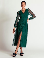 Boden Green Pleated Tulle Midi Dress - Image 1 of 6
