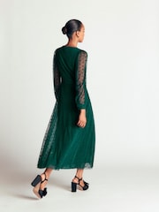 Boden Green Pleated Tulle Midi Dress - Image 3 of 6