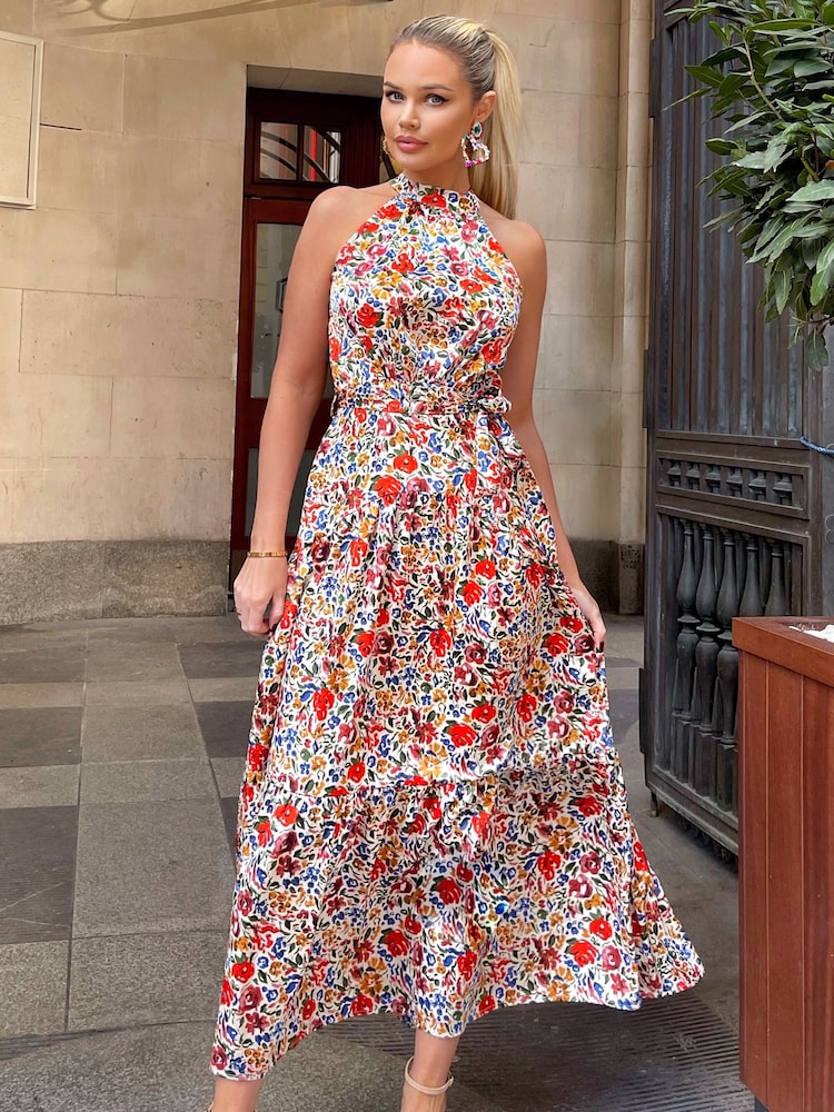 AX Paris Multi Print High Neck Tie Belt Midi Dress - Image 1 of 4