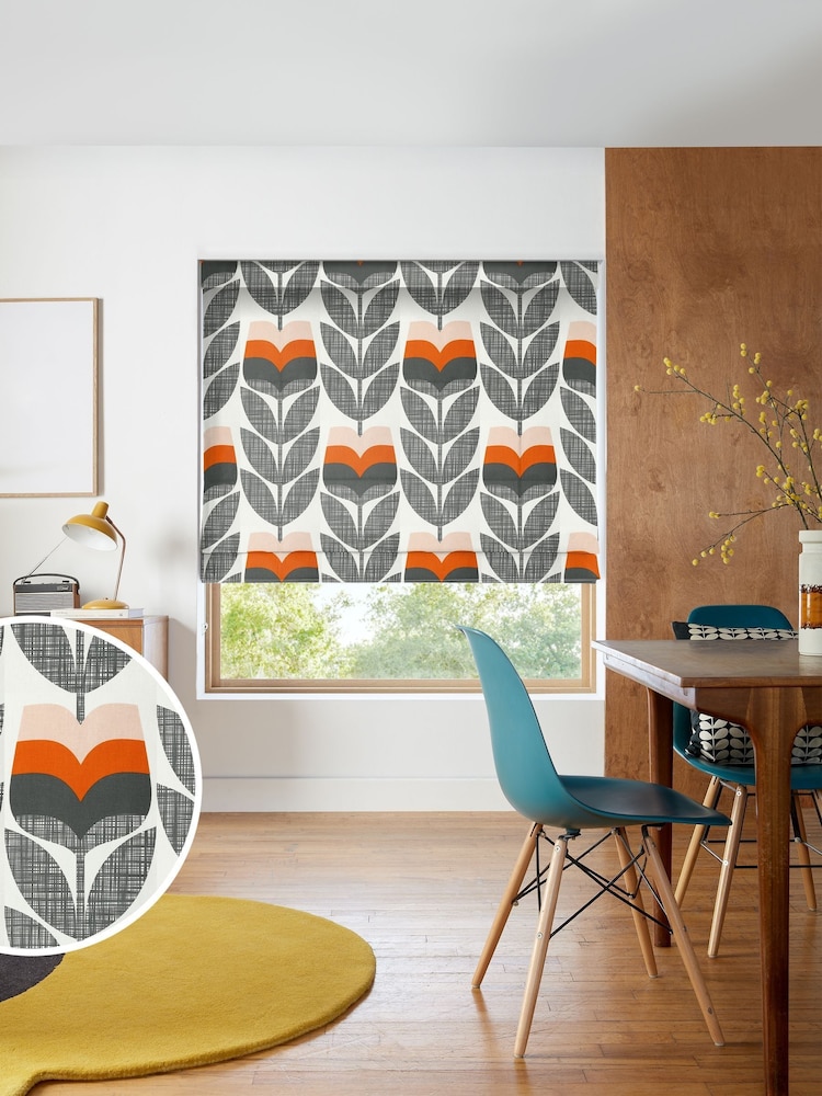 Orla Kiely Orange 100% Cotton Bud Made To Measure Roman Blind - Image 1 of 6