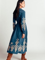 Boden Blue Smocked Cord Midi Dress - Image 3 of 5