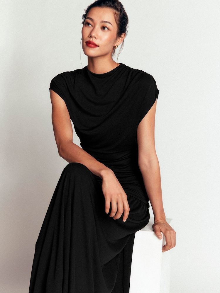 Boden Black Drape Jersey Crepe Maxi Dress - Image 1 of 3