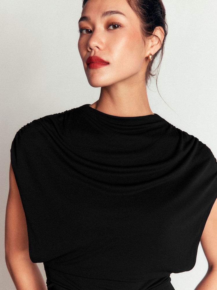 Boden Black Drape Jersey Crepe Maxi Dress - Image 2 of 3