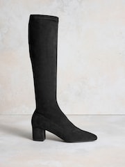 Russell & Bromley Black Suede Carrie Knee High Block Heel Sock Boots - Image 1 of 6