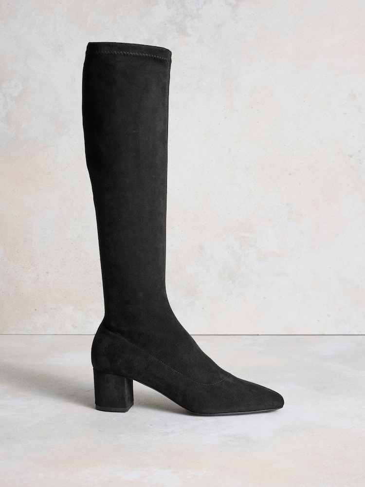 Russell & Bromley Black Suede Carrie Knee High Block Heel Sock Boots - Image 1 of 6 Russell & Bromley Black Suede Carrie Knee High Block Heel Sock Boots - Image 1 of 6
