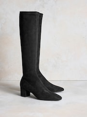 Russell & Bromley Black Suede Carrie Knee High Block Heel Sock Boots - Image 2 of 6
