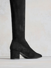 Russell & Bromley Black Suede Carrie Knee High Block Heel Sock Boots - Image 3 of 6