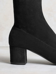 Russell & Bromley Black Suede Carrie Knee High Block Heel Sock Boots - Image 5 of 6