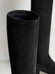 Russell & Bromley Black Suede Carrie Knee High Block Heel Sock Boots - Image 6 of 6