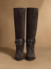 Russell & Bromley Brown Suede Moore Knee High Block Heel Boots - Image 10 of 14
