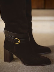 Russell & Bromley Brown Suede Moore Knee High Block Heel Boots - Image 4 of 14