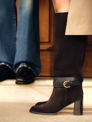 Russell & Bromley Brown Suede Moore Knee High Block Heel Boots - Image 5 of 14