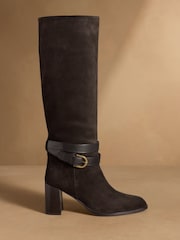 Russell & Bromley Brown Suede Moore Knee High Block Heel Boots - Image 9 of 14