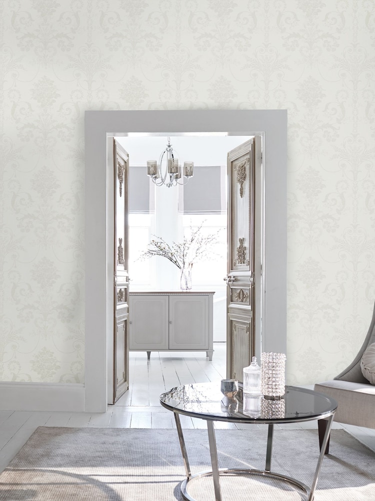 Laura Ashley Pearlescent White Josette A4 Wallpaper Sample - Image 1 of 2