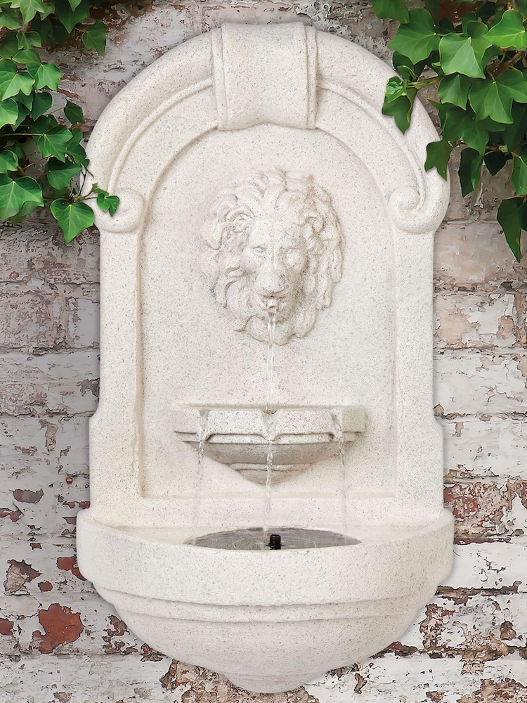 Premier Decorations Ltd Cream Garden Solar Powered Lion Head Water Feature - Image 1 of 4