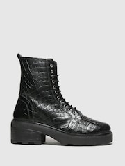 Schuh Black Arvid Croc Leather Lace-Up Boots - Image 1 of 4