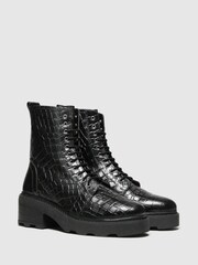 Schuh Black Arvid Croc Leather Lace-Up Boots - Image 2 of 4