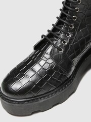 Schuh Black Arvid Croc Leather Lace-Up Boots - Image 3 of 4