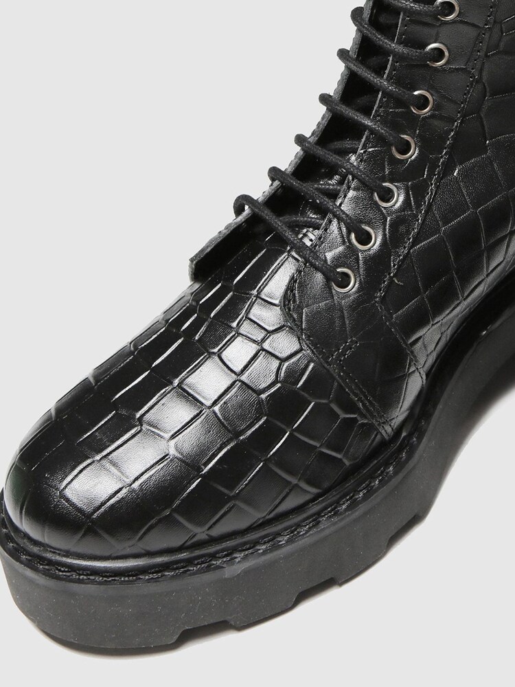 Schuh Black Arvid Croc Leather Lace-Up Boots - Image 3 of 4