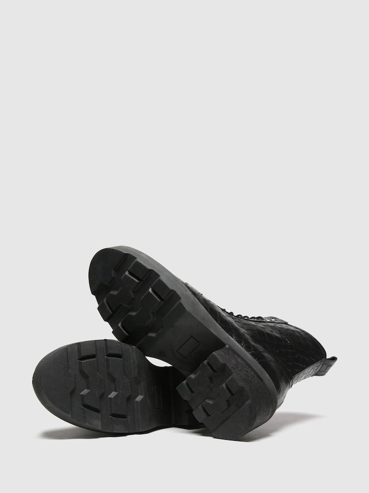 Schuh Black Arvid Croc Leather Lace-Up Boots - Image 4 of 4