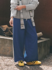 self. Cobalt Blue Wide Leg Viscose Blend Track Trousers With Side Stripe - Image 1 of 6