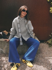 self. Cobalt Blue Wide Leg Viscose Blend Track Trousers With Side Stripe - Image 2 of 6