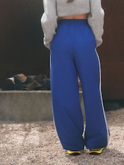 self. Cobalt Blue Wide Leg Viscose Blend Track Trousers With Side Stripe - Image 5 of 6