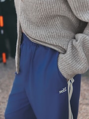 self. Cobalt Blue Wide Leg Viscose Blend Track Trousers With Side Stripe - Image 6 of 6