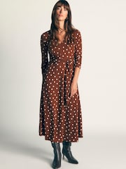 Boden Brown Tie Waist Ponte Dress - Image 1 of 6