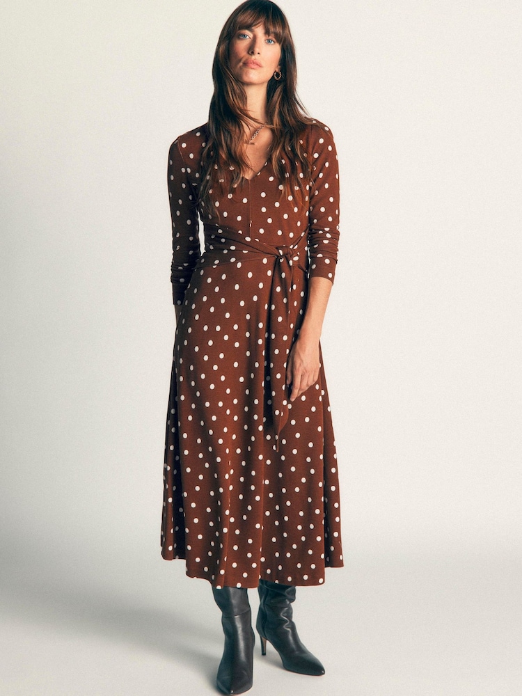 Boden Brown Tie Waist Ponte Dress - Image 1 of 6 Boden Brown Tie Waist Ponte Dress - Image 1 of 6