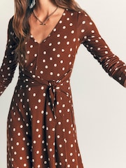 Boden Brown Tie Waist Ponte Dress - Image 2 of 6
