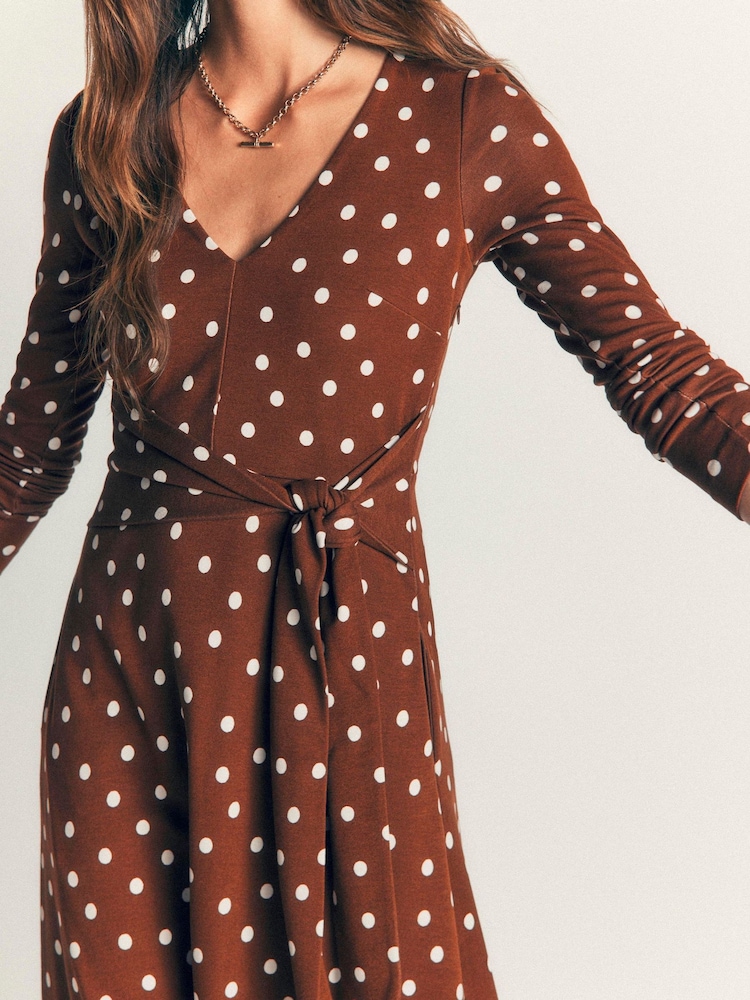 Boden Brown Tie Waist Ponte Dress - Image 2 of 6 Boden Brown Tie Waist Ponte Dress - Image 2 of 6