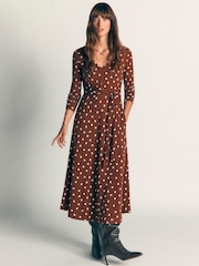 Boden Brown Tie Waist Ponte Dress - Image 4 of 6