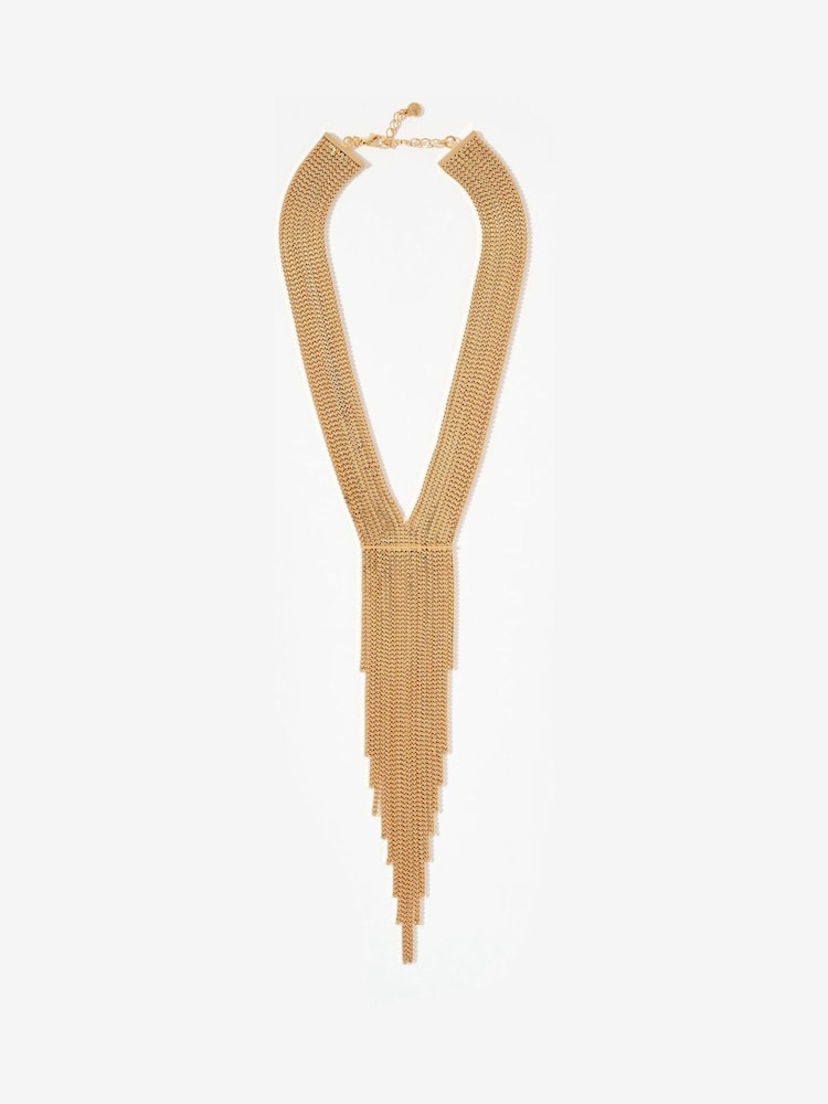 Mint Velvet Gold Statement Fringe Drop Necklace - Image 2 of 7