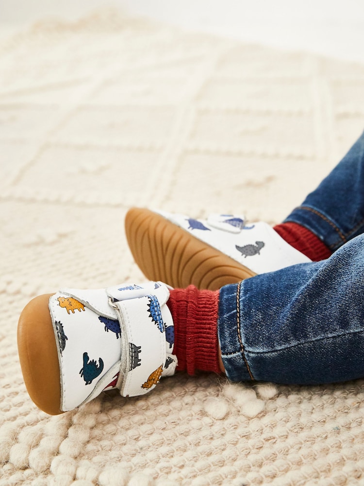 White Dino Print Wide Fit (G) Crawler Shoes - Image 1 of 4