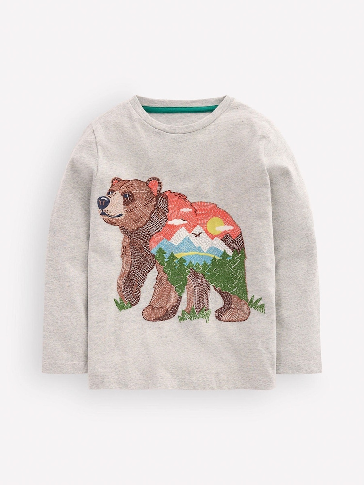 Gri - Boden Long-Sleeve Superstitch T-Shirt - Imaginea 1 din 3
