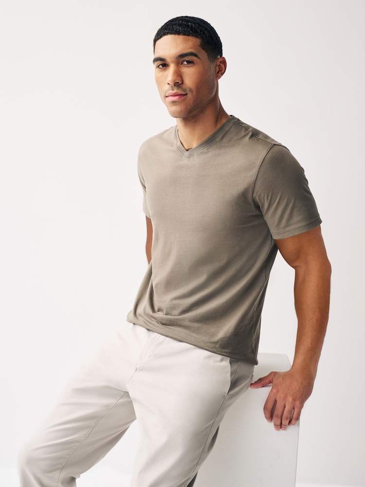 Brown Regular Fit Essential V-Neck T-Shirt - Image 1 of 7
