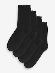 Black Frill Top Cushion Sole Ankle Socks 4 Pack - Image 1 of 5