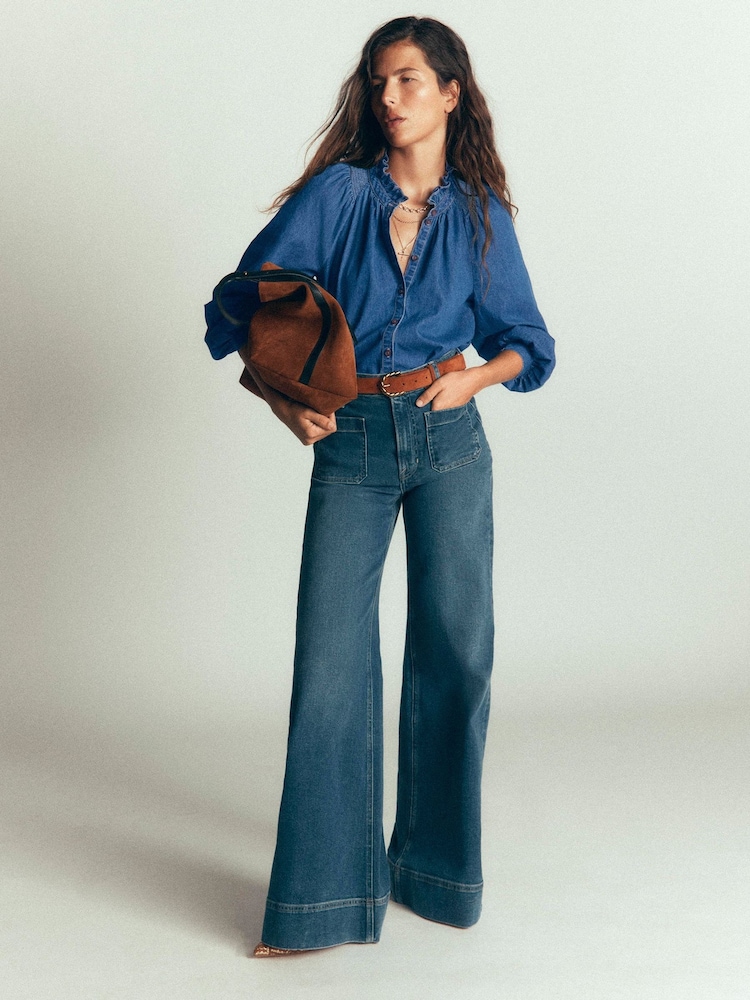 Asul na Denim - Boden Erica Frill Top - Larawan 1 ng 4