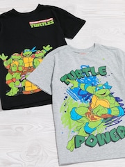 Vanilla Underground Grey/Black Boys Multi Teenage Mutant Ninja Turtles 100% Cotton T-Shirts 2 Pack - Image 2 of 5
