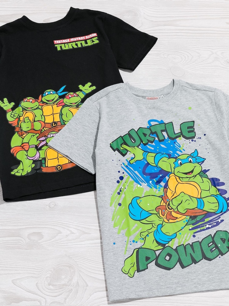 Vanilla Underground Grey/Black Boys Multi Teenage Mutant Ninja Turtles 100% Cotton T-Shirts 2 Pack - Image 2 of 5