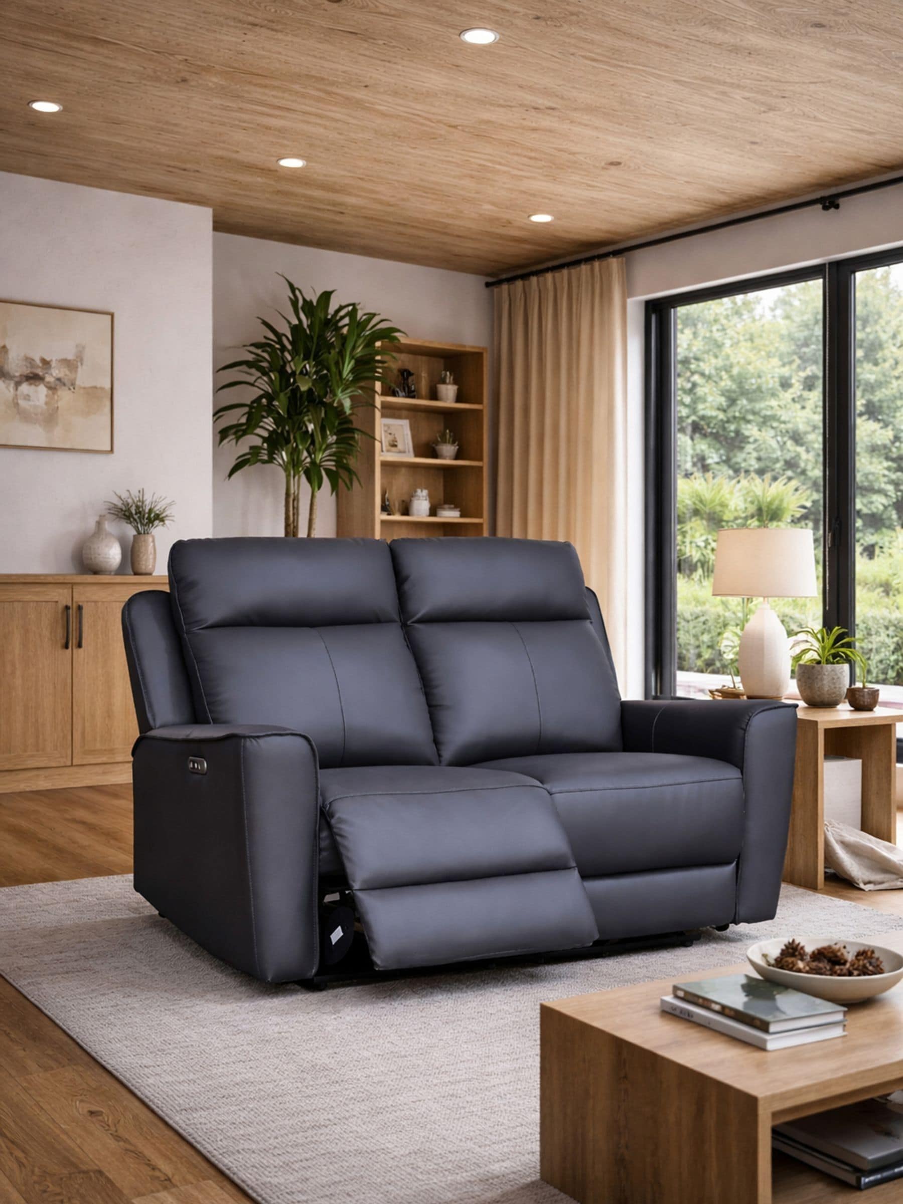 Aspire - 2 Seater Power Recliner Sofa - Elmhurst Collection - Leather - Charcoal - Image 4
